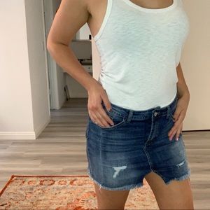 Distressed denim skirt